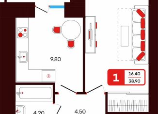 Продается однокомнатная квартира, 38.9 м2, Туймазы, переулок Луначарского, 3