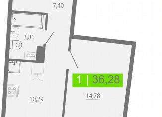 Продажа 1-ком. квартиры, 36.3 м2, Мурино