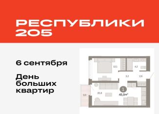 Продажа 1-ком. квартиры, 45.9 м2, Тюмень, Ленинский округ, улица Республики, 205к3