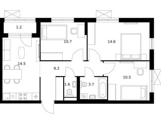 3-комнатная квартира на продажу, 66 м2, Ярославль, ЖК Волга Парк