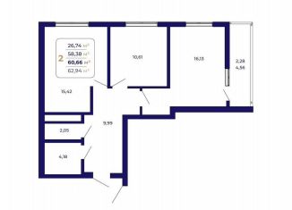 Продам 2-ком. квартиру, 60.7 м2, Республика Башкортостан