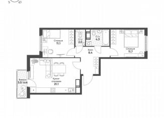 2-ком. квартира на продажу, 59.5 м2, посёлок Шушары