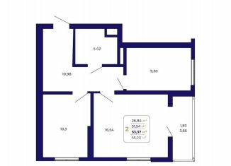 2-ком. квартира на продажу, 53.4 м2, Республика Башкортостан