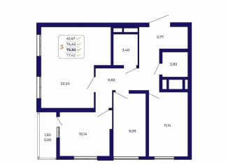 3-комнатная квартира на продажу, 75.9 м2, Республика Башкортостан