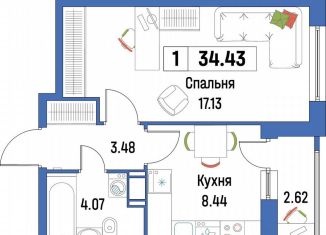 Продается однокомнатная квартира, 34.4 м2, Мурино