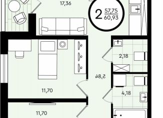 Продажа двухкомнатной квартиры, 60.9 м2, Тюмень, ​улица Александра Звягина, 5