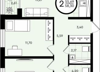 Продажа 2-ком. квартиры, 58.3 м2, Тюмень, ​улица Александра Звягина, 5