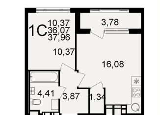 1-комнатная квартира на продажу, 38 м2, Тула