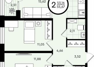 Продается 2-ком. квартира, 55.7 м2, Тюмень, ​улица Александра Звягина, 5