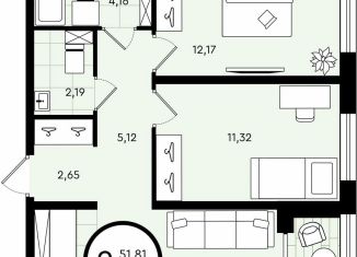 2-комнатная квартира на продажу, 54.2 м2, Тюмень, ​улица Александра Звягина, 5