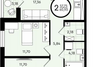 Продажа 2-ком. квартиры, 60.9 м2, Тюмень, ​улица Александра Звягина, 5