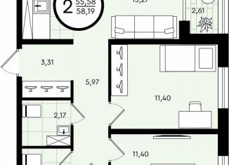 Продам двухкомнатную квартиру, 58.2 м2, Тюмень, ​улица Александра Звягина, 5