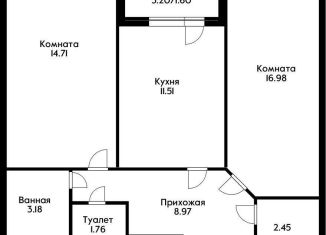 Продаю 2-комнатную квартиру, 61.2 м2, Краснодар, Зиповская улица, 40, микрорайон ЗИП