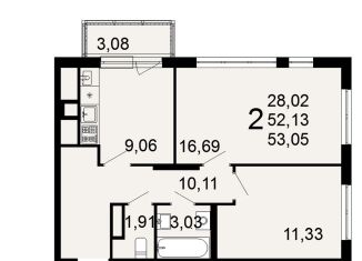 Продается двухкомнатная квартира, 53.1 м2, Рязань, Семчинская улица, 3к1, ЖК Ломоносов