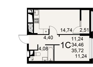 1-комнатная квартира на продажу, 35.6 м2, Рязань, Московский район, Интернациональная улица, 19А