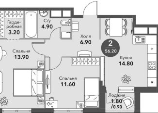 Двухкомнатная квартира на продажу, 56.2 м2, Москва, Новоалексеевская улица, 16к4, Алексеевский район