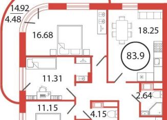 Продам 3-ком. квартиру, 83.9 м2, поселок Бугры