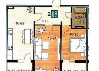 Продам 2-комнатную квартиру, 62.1 м2, Краснодар, Прикубанский округ