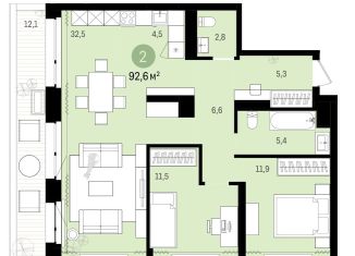Продажа двухкомнатной квартиры, 92.6 м2, Тюмень, жилой комплекс Европейский квартал, с23