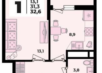 Продажа 1-комнатной квартиры, 32.6 м2, аул Новая Адыгея