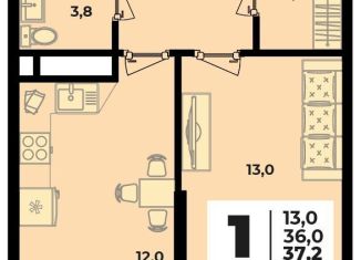 Продается однокомнатная квартира, 37.2 м2, аул Новая Адыгея