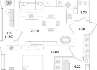 1-комнатная квартира на продажу, 48.2 м2, Санкт-Петербург, муниципальный округ Юнтолово, Планерная улица, 99