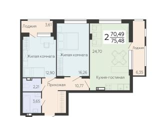 Двухкомнатная квартира на продажу, 75.5 м2, Воронеж, Ленинский проспект, 108А