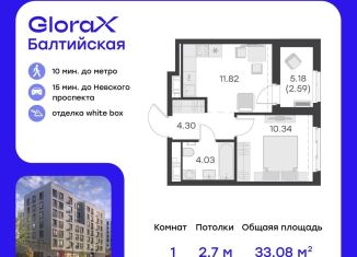 Продаю однокомнатную квартиру, 33.1 м2, Санкт-Петербург, улица Шкапина, 43-45, метро Нарвская