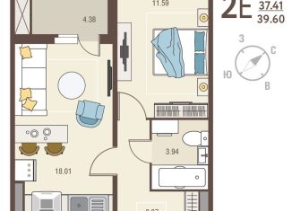 Продается 1-комнатная квартира, 39.6 м2, Курская область