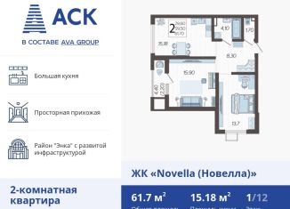 Продается двухкомнатная квартира, 61.7 м2, Краснодар, Питерская улица, 40к4, ЖК Новелла