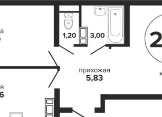 Двухкомнатная квартира на продажу, 57.3 м2, Краснодар, Российская улица, 257/7лит1