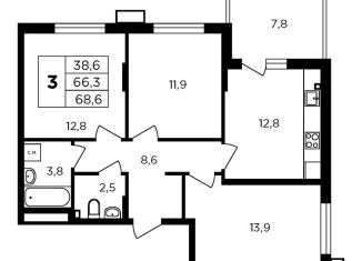 Продажа 3-комнатной квартиры, 74.1 м2, деревня Кабицыно, жилой комплекс Соседи, 1