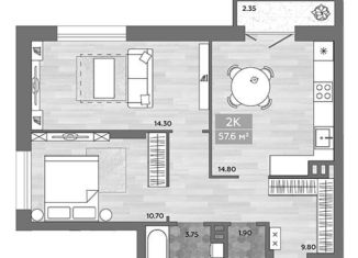 Продается 2-ком. квартира, 57.6 м2, Новосибирск, улица Королёва, 4, ЖК на Королёва