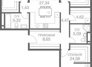 Трехкомнатная квартира на продажу, 111.4 м2, Москва, станция Тестовская, Шмитовский проезд, 39к8