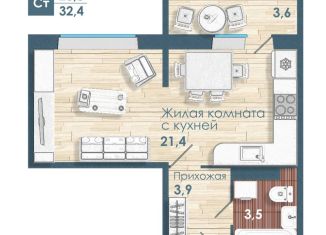 1-комнатная квартира на продажу, 28.8 м2, Новосибирск, Ленинский район, Спортивная улица, с45