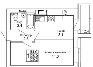 1-ком. квартира на продажу, 29.2 м2, Волгоград, Кировский район