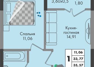 1-комнатная квартира на продажу, 35.6 м2, Краснодарский край, улица имени Генерала Брусилова, 5лит1.2