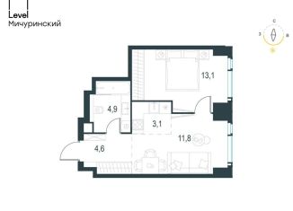 Продам 2-комнатную квартиру, 37.5 м2, Москва, жилой комплекс Левел Мичуринский, к1