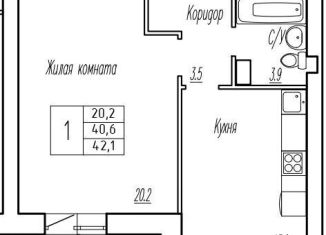 Продаю однокомнатную квартиру, 40.6 м2, поселок городского типа Стройкерамика