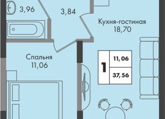 Продаю однокомнатную квартиру, 37.6 м2, Краснодар, улица имени Генерала Брусилова, 5лит1.2