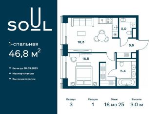 Продаю однокомнатную квартиру, 46.8 м2, Москва, метро Аэропорт