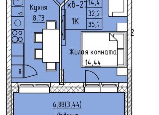 Продам 1-комнатную квартиру, 35.7 м2, Чита