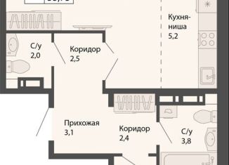Продам 2-ком. квартиру, 55.8 м2, Новосибирская область