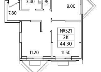 2-комнатная квартира на продажу, 44.5 м2, деревня Сапроново, улица Западный квартал, 6к2, ЖК Видный Берег 2