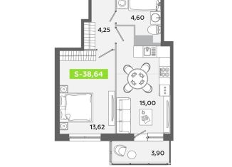 Продается 1-комнатная квартира, 38.6 м2, Ленинградская область