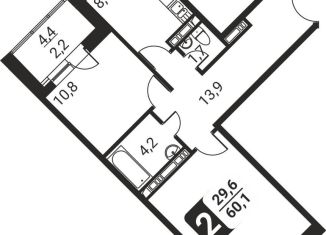 Продам двухкомнатную квартиру, 60.1 м2, посёлок Развилка, жилой комплекс Три Квартала, к13, ЖК Три Квартала