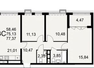 Продается 3-комнатная квартира, 77.4 м2, Тула, Привокзальный территориальный округ