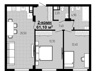 Продаю 2-комнатную квартиру, 61.1 м2, Нижний Новгород, Краснозвёздная улица, 10