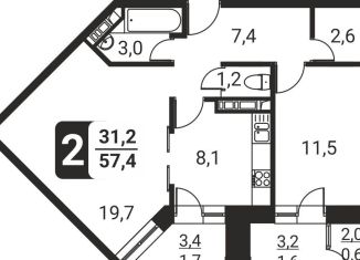 Продается 2-ком. квартира, 57.4 м2, посёлок Развилка, жилой комплекс Три Квартала, к13, ЖК Три Квартала