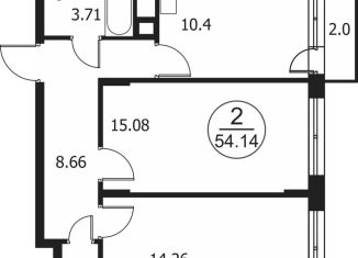 Продам 2-ком. квартиру, 54.1 м2, деревня Сухарево